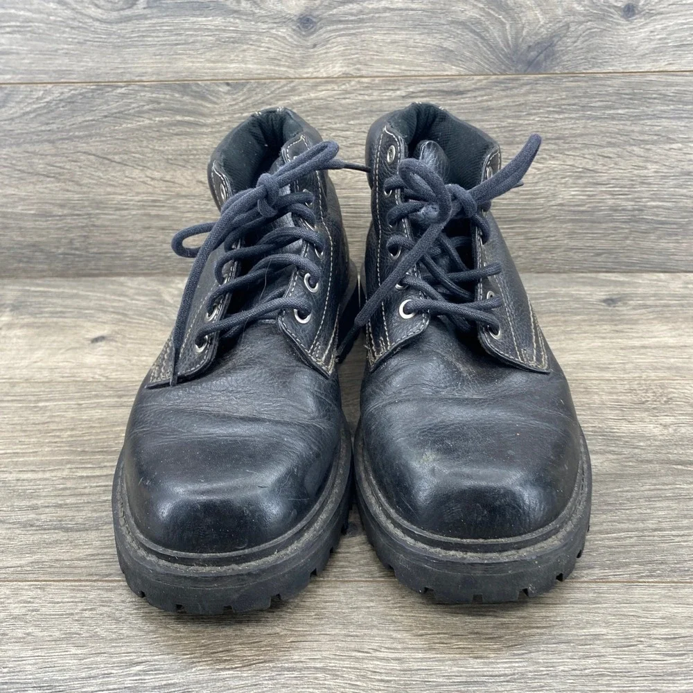 Cherokee Work Boots Mens Size 9 Black Leather Lace Up Lug Sole 098-00-1341